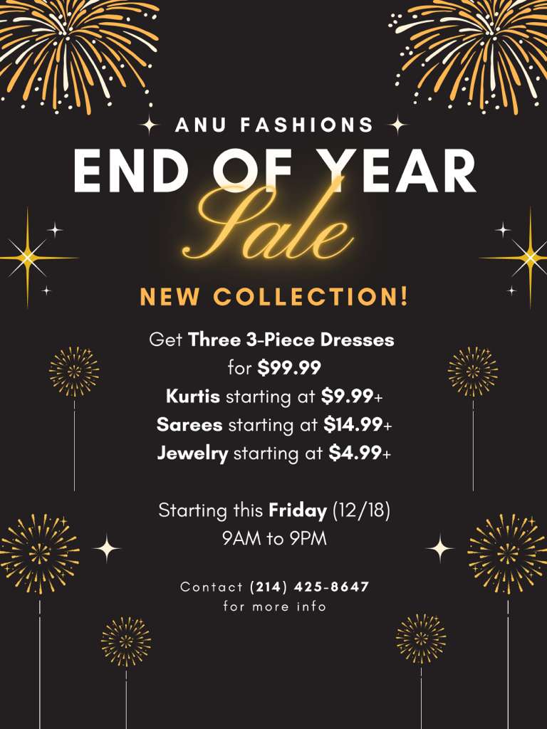 New collection sale with deals on dresses, kurtis, sarees, and jewelry.